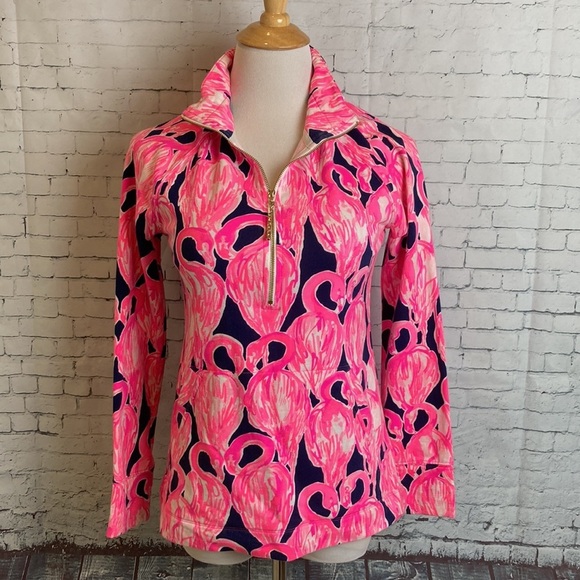 Lilly Pulitzer UPF 50+ Skipper PopOver Sweater Flamingos‎ XS Preppy Resortwear - Picture 2 of 15
